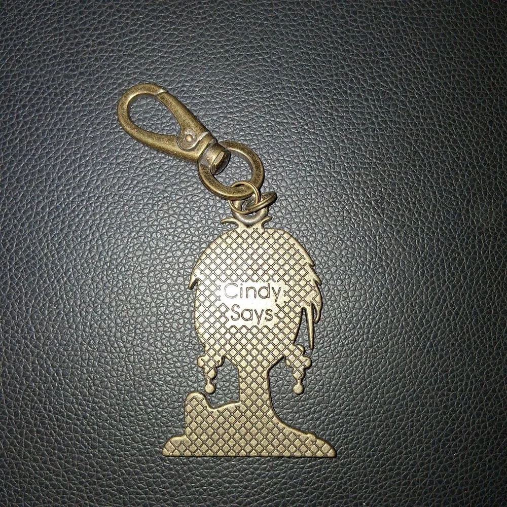 Vintage Y2K Cindy Says Couture Figural Woman Brass Sassy Keychain Bag‎ Charm EUC